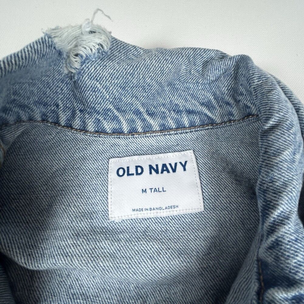 Old Navy Denim Jean Jacket Blue Distressed Cotton Trucker Western Women Med Tall - Picture 9 of 16